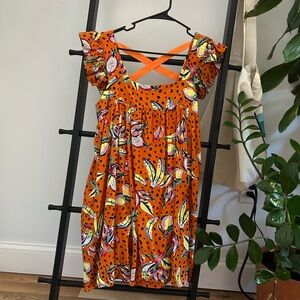 Anthropologie Kourtney Orange Dress with Fruit Print Medium